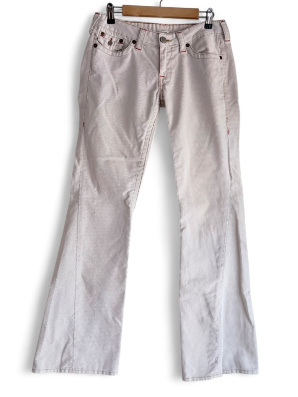 True Religion White Corduroy Flare Leg Joey Jeans Size 30